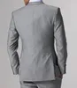 High Quality Light Grey Side Vent Groom Tuxedos Notch Lapel Groomsmen Best Man Mens Wedding Suits Bridegroom (Jacket+Pants+Vest+Tie) D:62