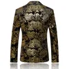 Wholesale- MOGU Gold Printed Blazer Men Floral Casual Blazer 2017 Spring New Arrival Fashion Men's Slim Suit Jacket Plus Asian Size M-6XL