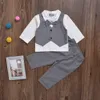 Mikrdoo Hot Baby Boy Kleidung Anzug Weste + Bogen Shirt Strampler + Hosen Gefälschte 2 Stücke Anzüge Formale Gentleman Baumwolle Hochzeit Kleidung Top Set Alter 0-2 T