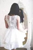 2020 Simple Short Wedding Dresses Jewel Neck Lace Appliques Beaded Sleeveless Illusion Button Back Tiered Ruffles Plus Size Bridal Gowns