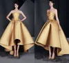 Elegant High-Low Evening Gold Strapless Sleeveless Prom-klänningar med Applique Back Zipper Custom Made Formal Party Dresses 2017 New New
