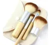 Venta al por mayor- 4PCS Mango de bambú natural Juego de pinceles de maquillaje Cosméticos Herramientas Kit Blush Brushes con bolsa de lino envío gratis