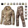 Chaqueta de exterior Softshell, conjunto de pantalones, ropa de caza de bosque, abrigo de camuflaje táctico, ropa de combate, rompevientos de camuflaje