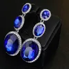 Luksusowy Sapphire Gem Kryształ Dangle Drop Kolczyki Dla Kobiet Moda Srebrne Długie Kolczyki Dla Party Dress Biżuteria Prezent Ślubny Hurtownie