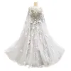 Luxury 3D Appliques Royal Court Wedding Bridal Dress With Cape Beads Applique Sweep Train Wedding Gowns Crew Personalized Dresses