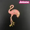 50pcs/lot Fashion Summer Jewelry Gold Tone Flamingo Bird Brooches Flat Back For Women Pink Enamel Rhinestone Pin Brooch