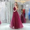 Robe de soirée en Tulle rouge foncé, bon marché, col en V, fines bretelles, Sexy, bordeaux, robes de bal, B015