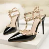 fetish high heels women designer shoes patent leather ladies wedding shoes italian brand rivets gladiator sandals sexy pumps valentine shoes