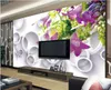 Lila blommor 3d stereo vägg dekorativa målningar väggmålning 3d tapet 3d väggpapper för tv bakgrund