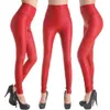 Leggings elasticizzati in ecopelle sexy neri/rossi Pantaloni attillati a vita alta da donna Pantaloni da discoteca Pantaloni skinny