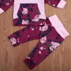 Nyfödd baby flicka kläder uppsättning vår höst tecknad blomma hooded t-shirt + blommiga byxor 2st lila tryck barn tjejer kläder uppsättningar