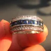 Fashion 10KT Gold filled Princess-cut Square Cubic Zirconia Blue Gemstone Rings Wedding Band Jewelry for Men Women