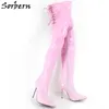 Sorbern 35-46 Big Size Women's Boots Thigh High Folding Over the Knee Boots Sexy Thin High Heel Boots Fashion Pointed Toe Women Shoes