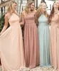 Newest Cheap Bridesmaid Dresses for Wedding Long Chiffon A-Line Backless Formal Dresses Party Ruffles Modest Maid Of Honor Dress