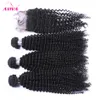 Mongolian Kinky Curly Virgin Hair Weaves With Closure 5pcs Lot Lace Closes With 4 Bundles Ocessed Afro Kinky Curly Virgin Human Hair