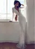 Robe de Soiree IvoryイブニングドレスこれまでにセクシーなVネックラインマーメイド長袖デザインのフォーマルクリスタルロングイブニングドレス