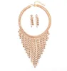 Chic Womens Jewelry Sets Gift Idea 18K Gold Plated Rhinestone Embelishment Tassel Party Necklace Earring Sets