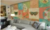 3d wallpaper for room Pastoral Retro Lovely Pattern Butterfly Tile Box Collage Background Wall bathroom 3d wallpaper