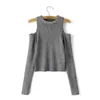 Women's T-Shirt Wholesale-Anspretty Apparel Fashion 2021 Knitted Off Shoulder Crop Tops For Women Tight Slim Short T Shirt Long Sleeve Sexy