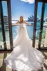 2020 Vestidos de Noiva de Luxo em Árabe Sereia Lace Pearl Beading Illusion Mangas Longas Overskes Nupcial Vestidos de Casamento Vestido Destacável Trem