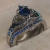 Maat 5-11 mode vrouwen sieraden 10kt wit goud gevuld hart vorm blauwe saffier geboortesteen diamanten vrouwen bruiloft bruids paar liefhebbers ring