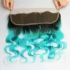 Deux Tons 1B Vert Foncé Racine Ombre Extensions de Cheveux de Vague de Corps Avec Frontaux Armure de Cheveux Turquoise Brésilienne 3 Faisceaux Avec Fermeture Frontale En Dentelle