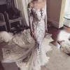 Dantel Sheer Geri Kapalı Düğmeler Mermaid Gelinlik 2017 Uzun Kollu Gelin Törenlerinde See Through Tren Düğün Vestidos