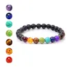 Natural Black Lava Pedra Pulseira Strands Para As Mulheres Homens 7 Cakra Cura Ametista Gemstone Frisada Pulseiras Yoga Energia Bangles Jóias