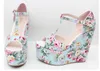 Extra Big Small Taille 30 à 43 Sexy Flower Floral T-Strappy Sandals Platform High Wedge Heels Sandal Multi Colors