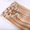Bästa kvalitet Europeiska mänskliga klämmer i hår Mix Color 613/27 120g 7 st Straight Wave Full Head Clip i hårförlängningar