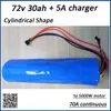 Cylindrical Shape Lithium Ion 72v Battery Pack Round Li Ion 72V 30Ah Battery Pack for 4000w Motor with 60A BMS + 5A Charger