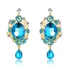 New Fashion Sapphire Large Gem Crystal Drop Dangle Earrings for Women Luxury Rhinestone Leaf Flowers Long Earrings 18KGP Party Jewelry Gifts