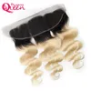 1b / 613 Blond Body Wave 13x4 Lace Frontal Ombre Brasiliansk Virgin Human Hair Ear Till Öron Spets Avslutning Med Baby Hår Gratis Frakt