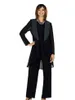 Cheap Mother of the Bride Pants Suit with Jacket 2020 Fall Long Sleeve Three Pieces Ankle Length Black Chiffon Wedding Guest Party Gowns BM26