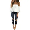 Vente en gros - T-shirts en mousseline de soie à manches courtes Femme top Boho hors épaule fille Chemise d'été plage blusas camiseta feminina chemises dame T-shirts