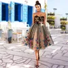 Färgglada Butterfly Prom Klänningar 2018 Sweetheart Black Lace Appliques Aftonklänningar Champagne Lace Up Back Tea Length Cocktail Party Dress