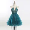 Sexy Teal Lace Short Cheap Graduation Dresses See Through Sequined 2018 New Arrival Zipper Back Mini Short Prom Homecoming Dress Gowns