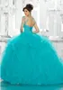 Custom Made Quinceanera Dresses Lace Applique Sequins Long Sleeve Blue Ball Gown Tulle Sweet 15 Gowns Plus Size189Q