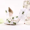 White Satin Wedding Shoes Pointed Toe Flower Bridal Dress Shoes Women Summer Sandals Bridesmaid Shoes Party Prom Pumps