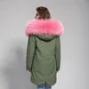 2017新しい高品質ファッション女性豪華な大きなアライグマの毛皮の襟コートウサギのウールのフード暖かい冬のジャケットライナーパーカー長いトップ