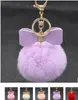 Bowknot Fur Pom -keychain Real Rex Rabbit Fur Ball Ball Chains Fur Key Ring Bead Chain for Bag 310F