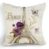 Vente en gros - Style rétro croquis Paris tour Eiffel taille taie d'oreiller taie d'oreiller jeter coussin décalque mélange de lin Metereial Drop Shipping1