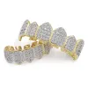 Hip Hop Iced Out CZ Mouth Teeth Grillz Caps Top Bottom Grill Set Men Women Vampire Grills306C