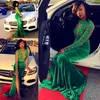 Green 2K17 Long Sleeves Evening Gowns Velvet Sheer Neckline Lace Appliques Sequins Mermaid Prom Dress Long Sexy Back Arabic Party Vestidos