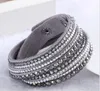 2017 Nuovo Braccialetto di Cuoio Braccialetto di Cristallo Del Rhinestone Wrap Bracciali Multistrato per le donne pulseras mulher Gioielli G24