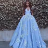 Neuestes babyblaues Abendkleid, schulterfrei, Spitzenapplikation, Organza-Abschlussballkleid, Said-Mhamad-Sommerkollektion 2017, bezauberndes Kleid für den roten Teppich