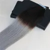 100% Unprocessed Tape in Human Hair Extensions Omber Sliver Grey Skin Weft Tape on Hair Extensions 8A Thick Ends Balayage Tape ins