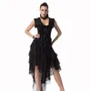 Vintage New Women Fashion Dress Black Ruffle and Ribbon Halterneck Corset with Layered Hi-lo Skirt Dancing Costume Party Dresses for Ghost Bridal