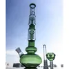 Blue Green Hookahs Straight Tube Glass Bong Double 4 Arm Trees Perc Oil Dab Rigs 18mm Joint Water Pipes With Diffused Downstem GB1218