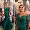 Dark Green Mermaid Long Sleeves Applique Crystals Sexy Mother Of The Bride Dresses For Wedding Women Evening Dress7791905